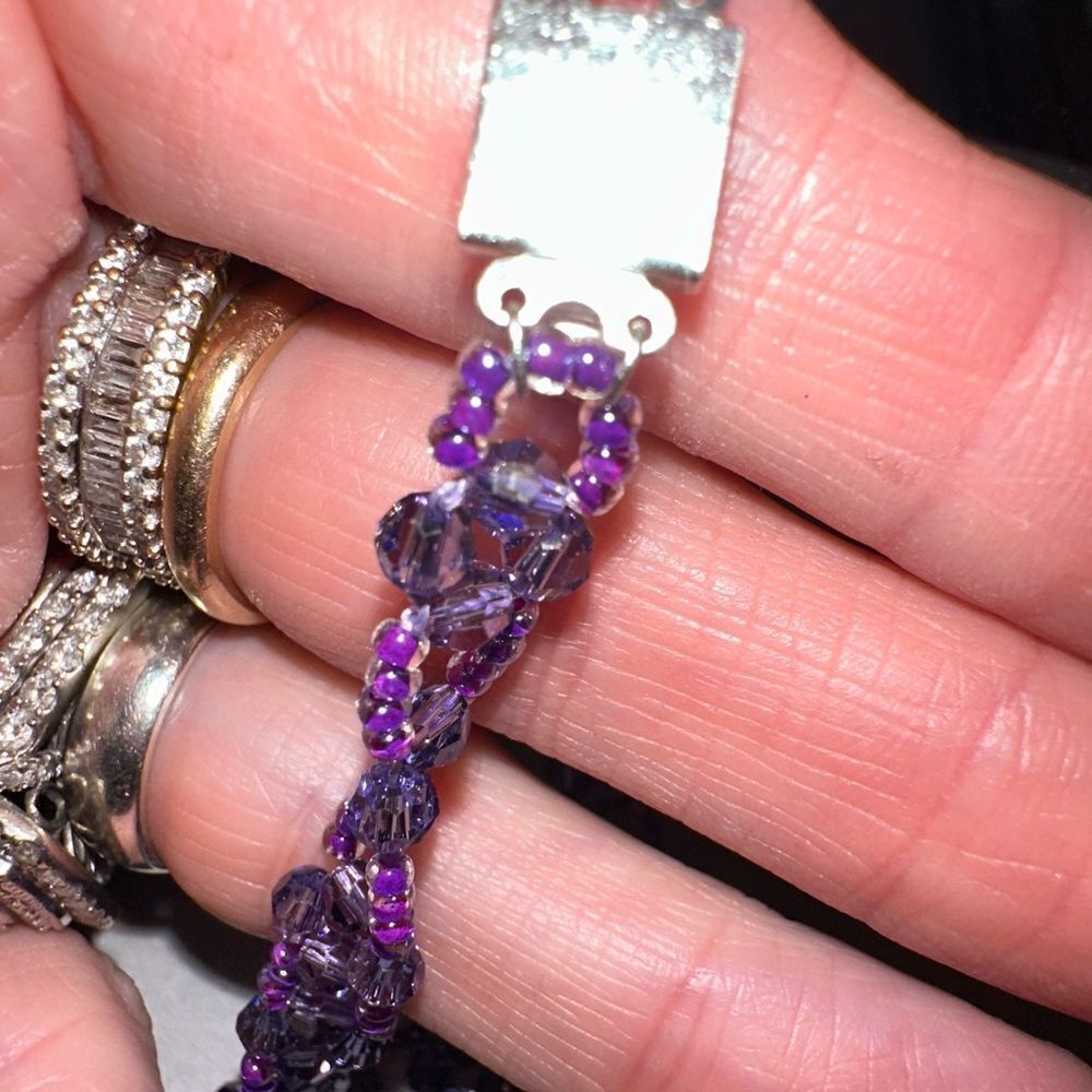Vintage Purple Genuine Amethyst Weaved Beaded Necklace 16” Silver Box Clasp - Picture 4 of 5